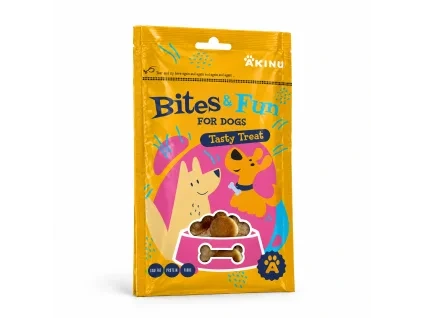 Packshot BITES & FUN Kuřecí chipsy 176227 – náklon sjednocený podle standardu Masíčka Premium (176302 / 176275). Varianta 1.