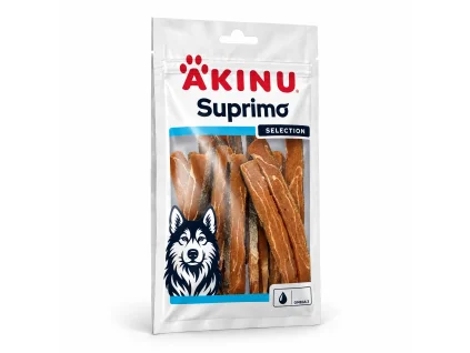 Packshot Akinu SUPRIMO SELECTION Losos kousky s kůží 75 g (176284) na bílém, 1:1 — náklon sjednocený podle schváleného packshotu 282042 (asset a40d8e54), schválila Žanet.