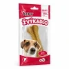 Nakloněný e-shop packshot produktu Akinu Kost z buvolí kůže přírodní pamlsek pro psy žvýkací 12 cm 1 ks (RegCis 204049) na bílém pozadí. Produkt beze změny převzat z aktuální produktové fotky, náklon, světlo a stín sjednoceny podle schváleného packshotu 204906.