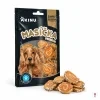 Sáček Masíčka Premium Losos kolečka s kůží 75 g na bílém, vepředu hrstka koleček (styl dle SKU 176277)