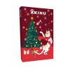 Adventní kalendář s vánočním stromkem a kočkou na červeném pozadí.